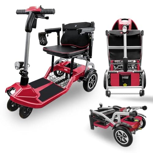 ZiiLIF R3b-Mobility Scooters for Seniors Adults Ultra Lightweight 37.5 Ibs Electric Powered Folding 4 Wheel Mobility Scooter with Cup Holder, Compact & Convenient for Travel Airline Approved, Red