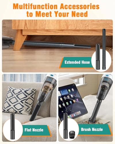 Milunho Handheld Vacuum Cordless, 9500PA Car Vacuum Portable Cordless with Powerful Suction, Lightweight & Portable Handheld Vacuum with Large-Capacity Battery for Car/Home/Pet 6