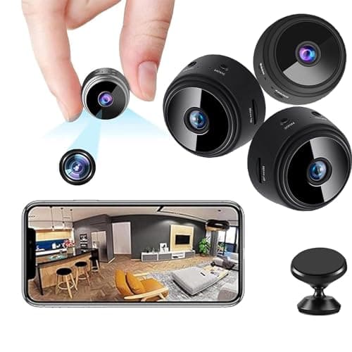 Suonady-Spy Focus Magnetic Mini Security Camera 3pack Mini Surveillanc Camer WiFi Wireless Small Security Camera for Home Indoor/Outdoor Black