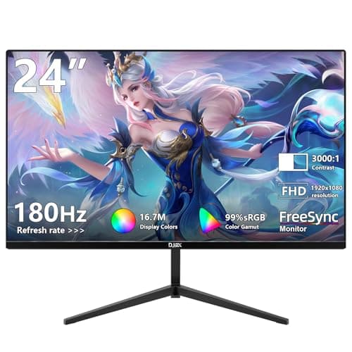 DJiEX 24 inch Monitor FHD 1920x1080p 180Hz Screen 99% sRGB Refresh Rate 3ms Home Office Gaming Computer Monitor Sync Visual Experience for Work & Play Support Wall Mount Install