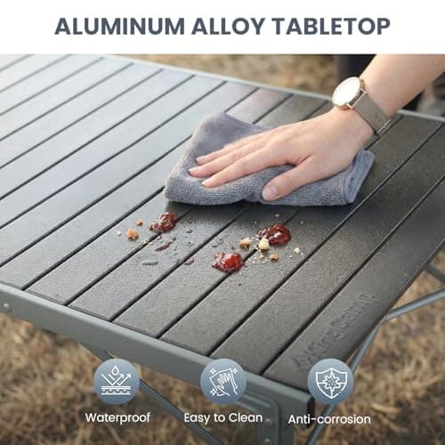KingCamp Aluminum Folding Camping Table, 42.1" Foldable Lightweight Roll Up Camp Table Heavy Duty 2-6 People Portable Table for Camping Picnic BBQ RV, Indoor & Outdoor, Silver Black 6
