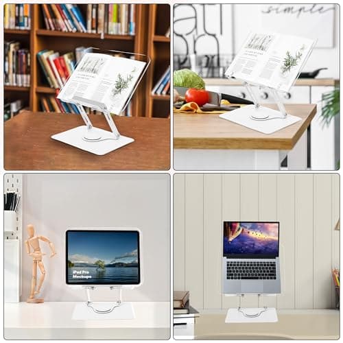 MNKXL Book Stand for Reading,360°Rotating Base Book Holder for Reading Hands Free,Cookbook Stand,Clear Elegant Panel Aluminium Base Stand for Cookbook,Laptop,Textbook 6