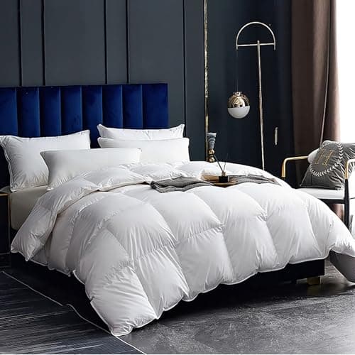 Cobnom® Luxury Organic Feather Down Comforter King Size, High Fill-Power Down & Feather Fibers Filled Duvet Insert with 100% Cotton Cover, Medium Warm for All-Season, Ivory White, 106x90 Inch 8