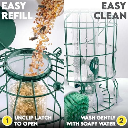 Squirrel Proof Bird Feeders for Outdoors Hanging (Metal Green) Bird Feeder with 4 Ports, Chew-Proof & Weather Resistant, Backyard Gift (10.25 x 6.25 x 6.25 inches) 6