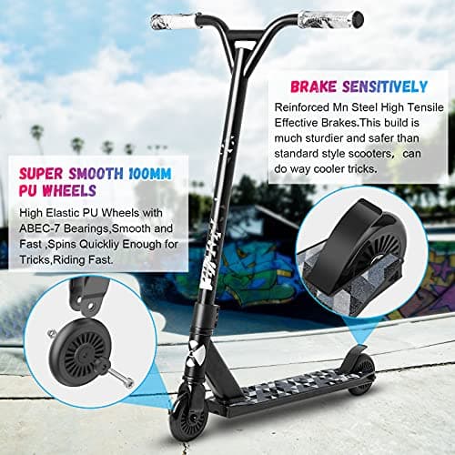 VOKUL Pro Trick Scooter for Kids 6 Years Up & Teens - Stylish Entry Level Stunt Freestyle Scooter with Stable Performance for Boys,Girls(New/Black) 5