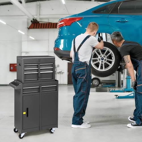 Winado 4-Drawer Rolling Tool Chest with Wheels & Lock, Tool Box with Large Storage Cabinet and Adjustable Shelf, Removable Portable Top Box for Garage, Warehouse, Factory 9