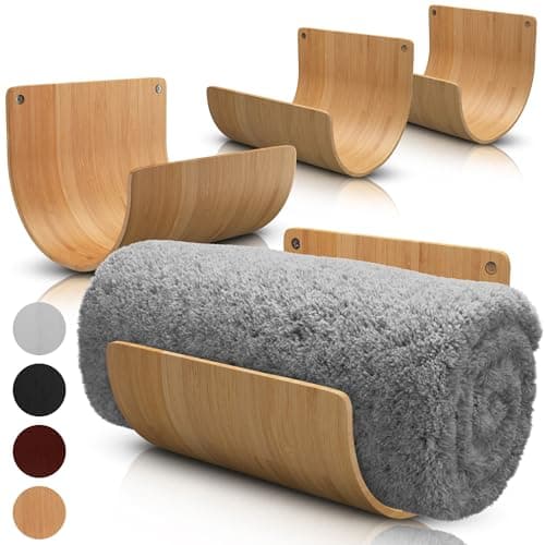 Bamboo Towel Rack by Aura Nest Set of 4 Wood Towel Racks Bamboo Bathroom Accessories -Wall Towel Holder for Rolled Towels Wooden Towel Racks for Bathroom Spa Bathroom - Natural Bamboo