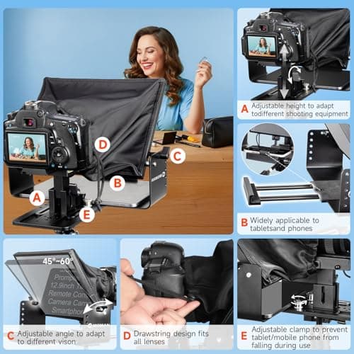 Moman Teleprompter, Metal Prompter iPad Tablets with APP Remote Control for DSLR Camera Camcorder Smartphone Mobile,for Tablets Autocue Camera Prompting,Metal Prompter Kit(MT12,12inch) 8
