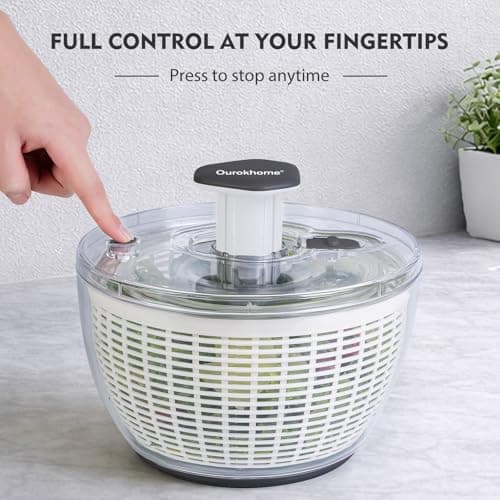 Ourokhome 6.3 QT Salad Spinner with Fully Removable Lid, Large Lettuce Dryer with One-Hand Press Pump, Instant Stop Brake Button and Retractable Handle, Vegetable Washer & Spinner for Greens and Herbs 6