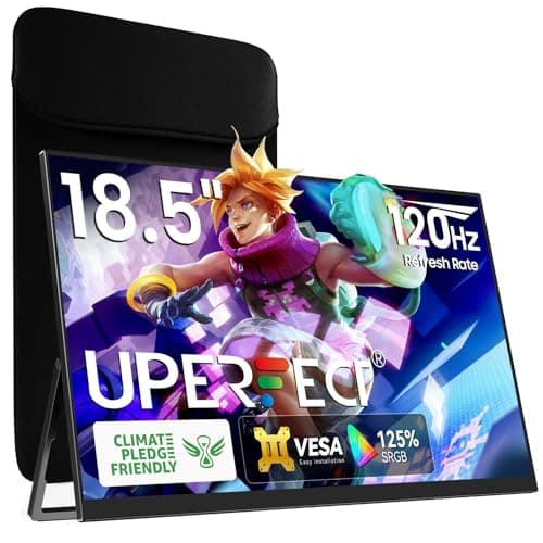 UPERFECT Portable Monitor 18.5 inch 120HZ 125% sRGB 1080P w/VESA & Stand, Large Portable Monitor FreeSync IPS HDR Gaming Display, HDMI USB C Travel Second Screen for Laptop MacBook