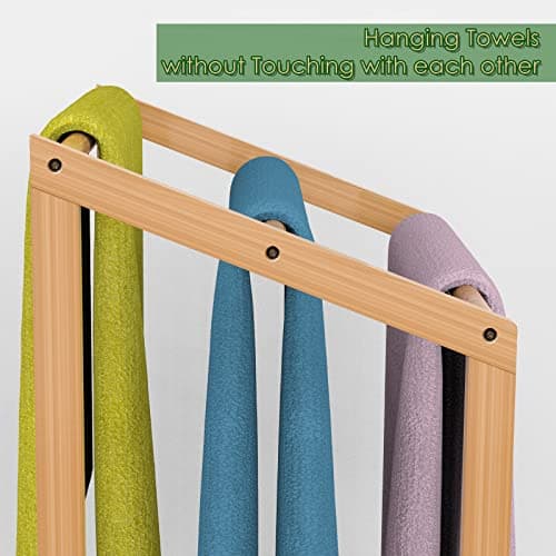 Purbambo Bamboo Towel Rack for Bathroom, 3 Tier Freestanding Towel Holders with Bottom Storage Shelf for Hand Towel, Washcloth, Facecloth, Small Bath Towel and Bathrobe 6