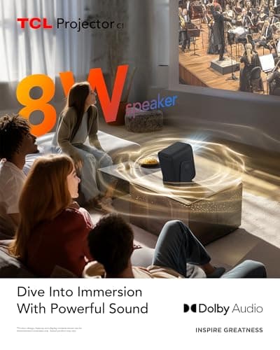 TCL C1 Smart Projector 4K Support, Google TV & Netflix Officially Licensed, WIFI and Bluetooth, Auto Focus Keystone, Native 1080p, Dolby Audio, 285° Portable Mini Projector for Home Theater 7