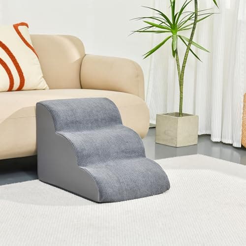 Dog Stairs for Small Dogs 15.7" H, 3-Step Pet Stairs with High-Density Foam, Curved Ramp Design for Puppies, Medium Pets and Older Cats, Dog Steps for Bed, Couch or Sofa, 15.7 × 22.4 × 15.7 Inch, Gray 7