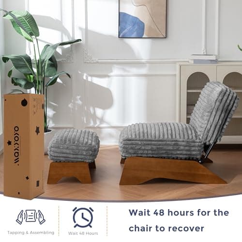 MAXYOYO Modern Adjustable Accent Chair with Ottoman, Upholstered Living Room Chair with Footrest Set, Soft Reclining Lounge for Bedroom, Apartment, Office, Grey 8