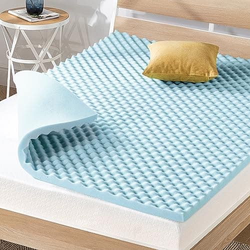 Best Price Mattress 2 Inch Egg Crate Memory Foam, Cooling Gel Infusion, Full Mattress Topper, Dorm Essentials, Blue