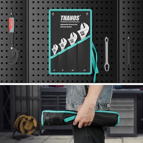 THANOS 4-Piece Adjustable Wrench Sets,Adjustable Spanner Wrench Set,CR-V Steel,Chrome-Plated,6-8-10-12inch with Roll-Up Bag 7