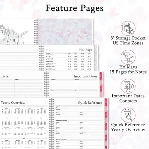 CRANBURY Daily Planner 2026, 8.5x11 Appointment Book, Jan to Dec 2026, 15-Min Hourly Scheduler, Large Daily Planner Book with Colorful Tabs (Blossoms) 8