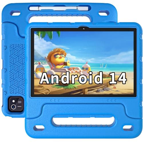 EDDBNi Kids Tablet Android 14 Tablet 10 inch Kids Tablets with Case Quad Core 64GB Dual Camera Parental Controls 2.4G WiFi Educational Tablets (Blue)