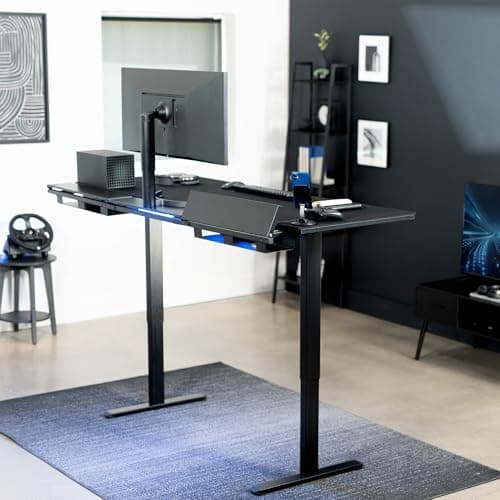 VIVO Electric 71 x 30 in Standing Adjustable Gaming Desk with Hidden Cable Trays, Full-Size Mouse Pad, Holds 220 lbs, Black Top Black Frame, DESK-KIT-1B6-P3B-71 2