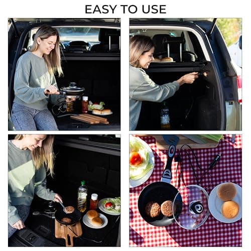 ZONETECH 12V Frying Pan with Glass Lid Portable Non-Stick 7.5-inch Stay-Cool Handles, Rapid Heat Up, Perfect For Camping, Picnic and more 6