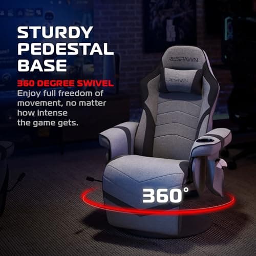 RESPAWN 900 Console Gaming Recliner with Footrest and Lumbar Support - Comfortable Ergonomic Gaming Chair with Headrest, No Wheels, Reclining, Heavy Duty, Racing Style Video Game Chairs - Gray Fabric 6