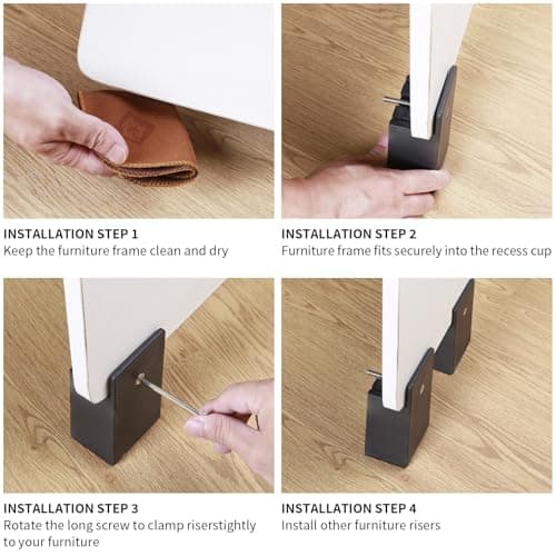 ZDDLOINP Bed Risers with Adjustable Screw Clamp, Fits Thickness of Furniture Frame from 0 to 1.5 Inch, Furniture Risers 4 Inch Heavy Duty Risers for Table Cabinet Support up to 5000lbs (4Pack, Black) 5