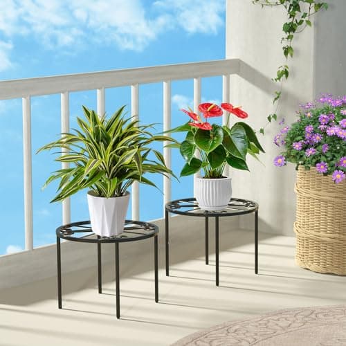 bussdis Plant Stand 1 PCS-7.9 IN Flower Pot Stand Plant Rack for Indoor and Outdoor Courtyard Gardens Black 6