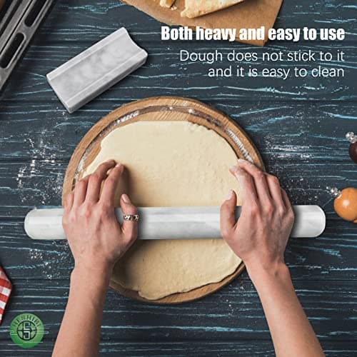 HESHIBI Marble Rolling Pin with Stand, 15.7" White Stone French Heavy Polished Non Stick Cookie Pizza Pastry Dough Baker Roller for Kitchen Baking 6