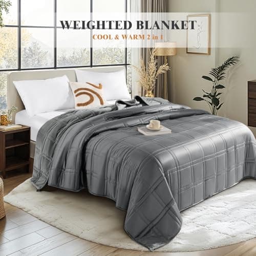 LBRO2M Cooling Weighted Blanket 20 lbs 60" X80" with One Cooling Side, Flannel Heavy Blanket with Glass Beads, Soft Thick Comfort Blankets for Adults Bed Heavy Blanket, Gray 5