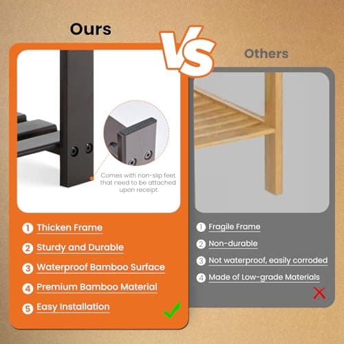 Sweetcrispy 3-Tier Shoe Rack Bench, Bamboo Entryway Storage Organizer, Shoes Stand for FrontDoor Entrance, Bedroom, Living Room, 286lb Capacity, 11.3 x 27.6 x 17.8 Inches, Chestnut 5