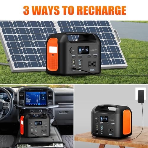 Portable Power Station, 600W (1200W Peak) 299Wh LiFePO4 Solar Generator Pure Sine Wave 110V AC Car Outlets PD 60W QC3.0 Backup Power Supply Bank for Camping, Blackout, CPAP 5