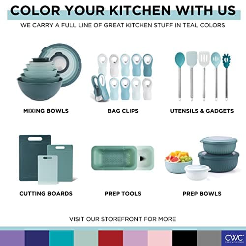 COOK WITH COLOR Mixing Bowls with TPR Lids - 12 Piece Plastic Nesting Bowls Set includes 6 Prep Bowls and 6 Lids, Microwave Safe Mixing Bowl Set (Teal) 8