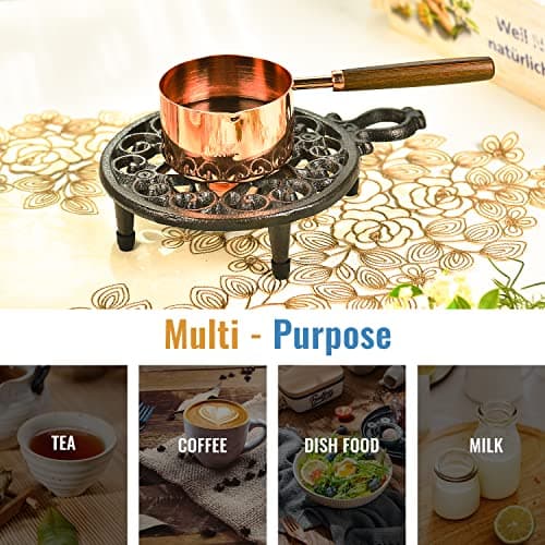 Sungmor Cast Iron Teapot Warmer Dish Cups Heater Pot Trivet - Rustic & Graceful Pattern Design with Tealight Holder - Heavy Duty & Decorative Candle Holder Stands for Heat Food Coffee Milk or Tea 6