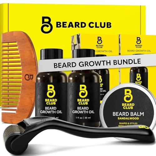 The Beard Club Enhanced Beard Growth Kit - Derma Roller, Beard Growth Oil (2PK), Sandalwood Beard Balm, Comb - Gift Set