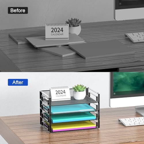 Samstar 4 Pack Stackable Letter Paper Tray, Desk File Organizer Paper Sorter for Letter/A4 Size Folders Documents, Mesh Made 6