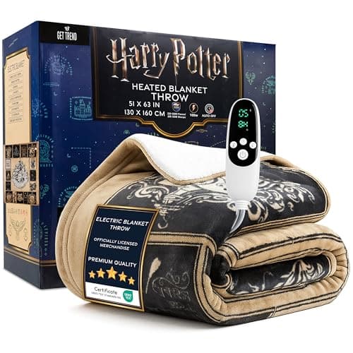 Get Trend Harry Potter Gifts Heated Blanket Electric, Luxurious Soft Fleece Throw, Fast Heating with 9 Heat Settings & Auto Shut-Off, 50x65in (Multi Harry Potter, Throw US)