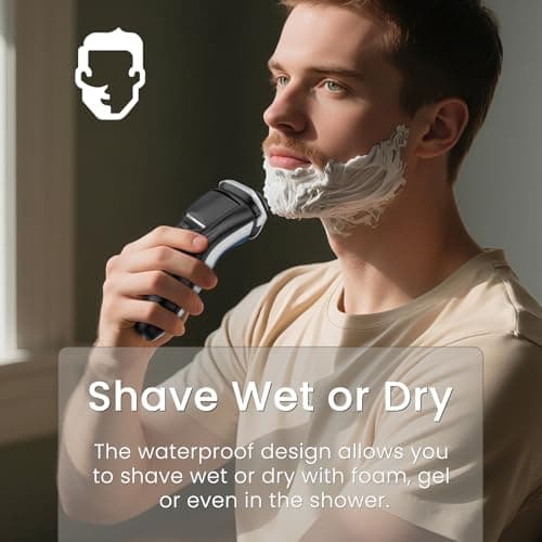 SweetLF Electric Shaver with Air Drying Base - IPX7 Waterproof Electric Razor, Rechargeable Cordless Shavers for Men, Type-C, 120Mins Runtime, Plug & Play, Pop-up Trimmer, (with Charger),Blue 6