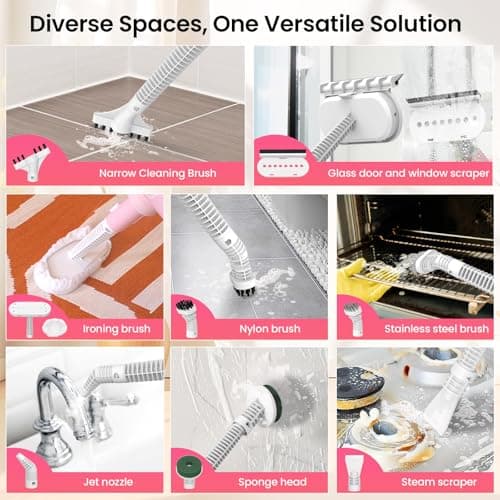 Czlife Z7 Steam Mop for Floor Cleaning, 13-in-1 Handheld Steam Cleaner for Home Tile Grout Hardwood Laminate Furniture Couch Clothes Carpet, Multi-Purpose Floor Steamer Machine, Corded (Pink) 7