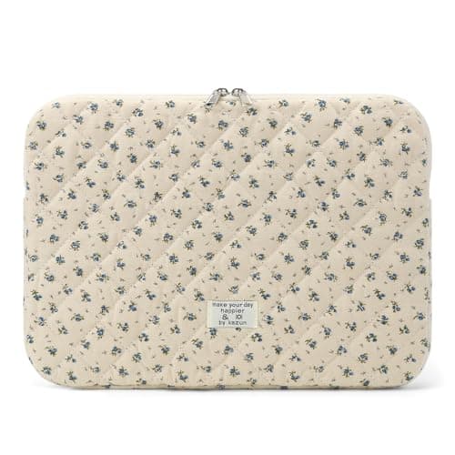 Puffy Laptop Sleeve 13-15.6 Inch Cute Quilted Laptop Protective Case Padded Floral Computer Sleeve for MacBook (A-Blue, 13 Inch)