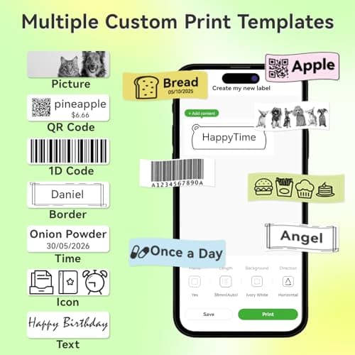Portable Label Maker Machine P10Pro - Wireless Bluetooth Label Printer with Tape Included, Multiple Templates, Easy to Use for Office and Home Organization, USB Rechargeable（White） 5