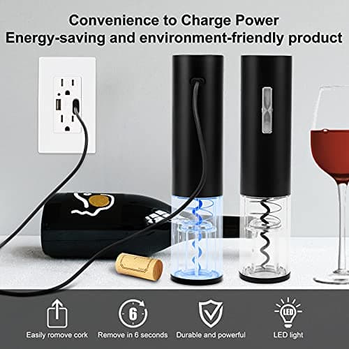 COKUNST Electric Wine Opener, Rechargeable Automatic Wine Corkscrew Bottle Opener With Foil Cutter, Type-C Charging Wine Openers With LED Light For Home Party Restaurant Wedding Gifts 5