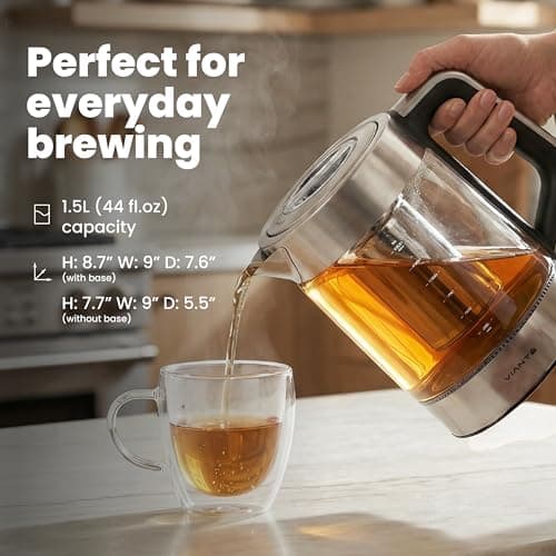 Viante Electric Kettle With Infuser. No Plastic In Contact With Water. Hot Tea Maker With Temperature Control And Automatic Shut Off. Tea Kettle With Brewing Programs. 1.5 Liters Capacity 9