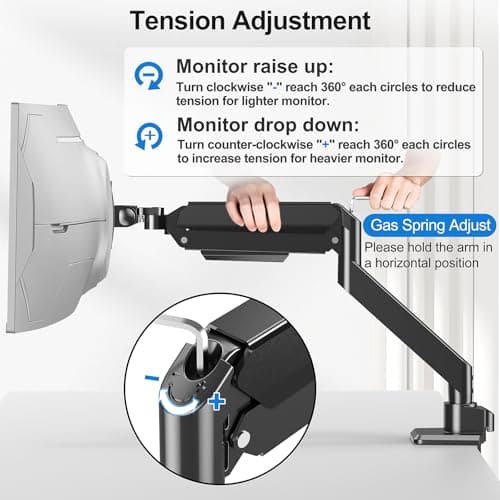 ErgoFocus Heavy Duty Monitor Mount for Max 49 inch Ultrawide Screens, Hold 2.2 to 44 lbs, Premium Single Monitor Arm for Samsung Odyssey G9 and More, Adjustable Gas Spring Desk Stand, VESA Mount 7