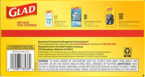 Glad ForceFlex Tall Kitchen Drawstring Trash Bags, 13 Gallon, 90 Count, Package May Vary 13