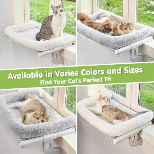 Zoratoo Cat Window Sill Perch with Large Bolster, Easy to Adjust & Assemble Cat Window Seat for Windowsill & Bedside, Pet Hammock Bed for Large Cats and Kittens (Grey, L) 6