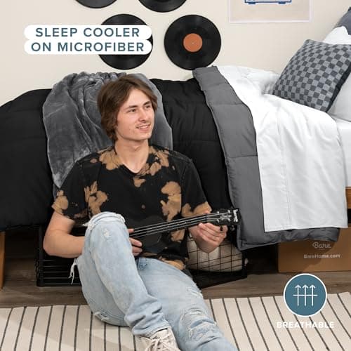 Bare Home Twin/Twin Extra Long Comforter - Reversible Colors - Goose Down Alternative - Ultra-Soft - Premium 1800 Series - All Season Warmth - Bedding Comforter (Twin/Twin XL, Black/Grey) 5