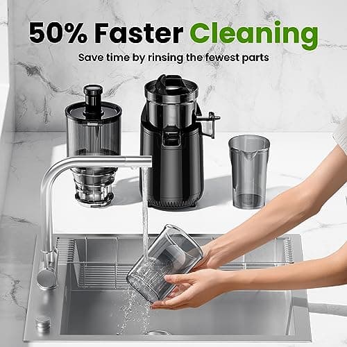 Cold Press Juicer, Amumu Slow Masticating Machines with 5.3" Extra Large Feed Chute Fit Whole Fruits Vegetables Easy Clean Self Feeding BPA Free 250W 5