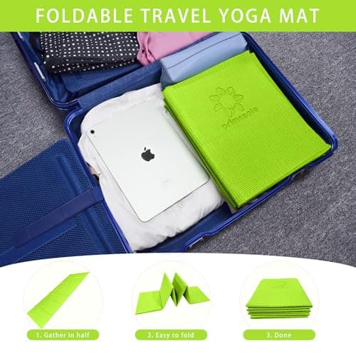 Primasole Folding Travel Yoga Mat Foldable light weight Easy to carry to Workout Fitness Class Beach Park Travel Picnics 4mm thick Lime Green Color PSS91NH028A 7