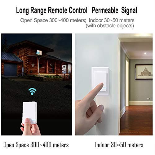 Thinkbee Wireless Light Switch and Receiver Kit, Mini Remote Control Switch with Wall Plate for Ceiling Lights, Lamps, Lighting Fixture, No Wiring No WiFi Needed, Outdoor 1969ft Indoor 328ft RF Range 5