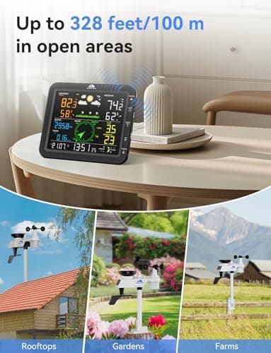 AIRAIN TECH 10-in-1 Wireless Weather Station with Outdoor Wireless Sensor,Radio Controlled Clock,Rain Gauge,Wind Speed/Direction,Moon Phase, Barometer,Temperature/Humidity,Weather Forecast (NO WiFi) 6